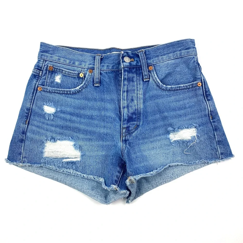 Madewell Womens Sz 24 Relaxed Denim Shorts‎ Homecrest Wash Ripped Edition Button